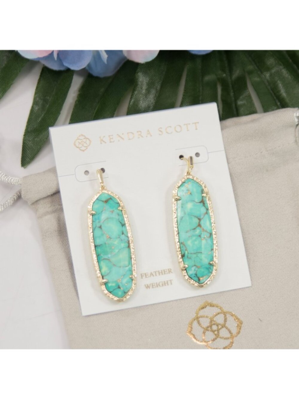 Kendra Scott Layla Bronze Veined Turquoise Gold Plated Drop Dangle Earrings NWT - Picture 2 of 4